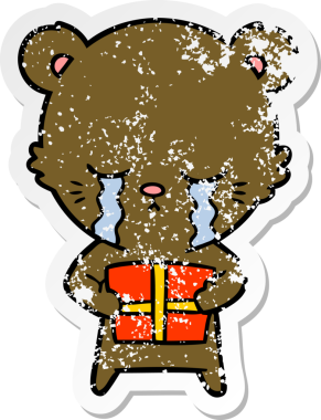 Bir insan tarafından çizilmiş ağlayan bir çizgi film ayısının sıkıntılı çıkartması.