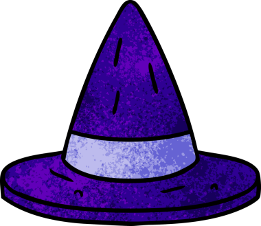 Bir insan tarafından çizilmiş bir cadı şapkasının el çizimi karikatürü.