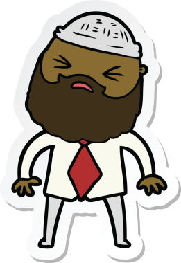 Bir insan tarafından çizilmiş sakallı bir karikatür adamın çıkartması.