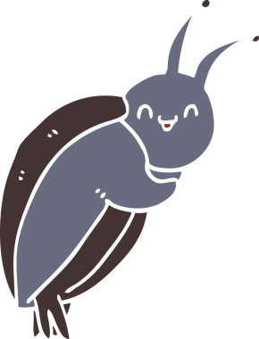 Sevimli düz renkli çizgi film böceği bir insan tarafından çizilmiş.