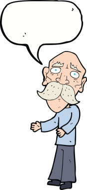 Bir insan tarafından çizilmiş konuşma balonu olan yalnız yaşlı adam çizgi filmi.