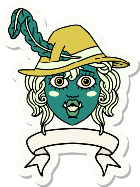 Bir insan tarafından çizilmiş afişi olan bir ork ozan karakterinin çıkartması