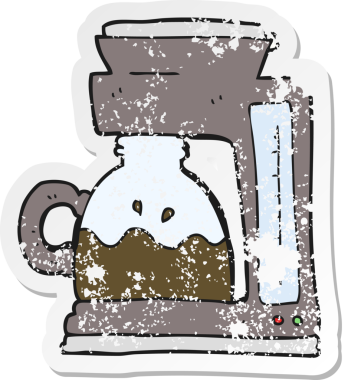 Bir insan tarafından çizilmiş çizgi film kahve filtresi etiketi.