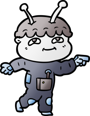 Bir insan tarafından çizilmiş dost canlısı çizgi film uzay adamı.