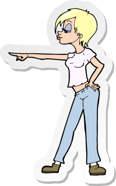 Bir insan tarafından çizilmiş bir karikatür kadının çıkartması.