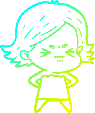 Bir insan tarafından çizilmiş kızgın bir kızın soğuk çizgi çizimi.