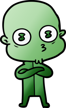 Bir insan tarafından çizilmiş garip kel uzay adamı çizgi filmi.