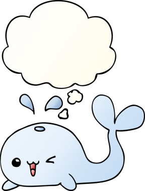 Düşünce baloncuğu olan karikatür balinası bir insan tarafından çizilmiş.