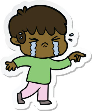 Bir insan tarafından çizilmiş ağlayan bir çizgi film çocuğunun çıkartması.