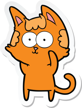 Bir insan tarafından çizilmiş mutlu çizgi film kedisinin çıkartması.