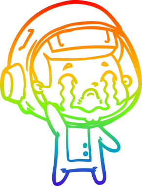 Gökkuşağı gradyan çizgi çizimi bir insan tarafından çizilmiş ağlayan astronot