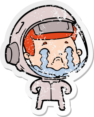 Bir insan tarafından çizilmiş ağlayan bir astronotun sıkıntılı çıkartması.