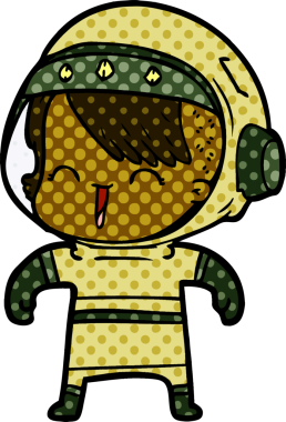 Bir insan tarafından çizilmiş mutlu uzay kızı.