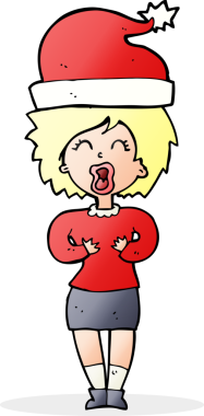 Çizgi filmdeki kadın bir insan tarafından çizilmiş Noel için hazırlanıyor.