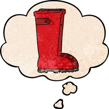 Bir insan tarafından çizilmiş grunge desenli düşünce baloncuklu Wellington çizmeleri