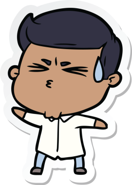 Bir insan tarafından çizilmiş terleyen bir karikatür adamın çıkartması.