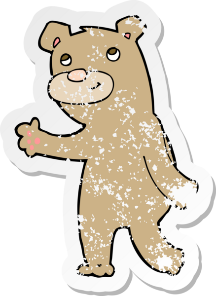 Bir insan tarafından çizilmiş, mutlu, el sallayan ayı çizgi filminin gerilimli yapıştırması.