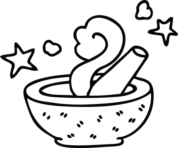 Bir insan tarafından çizilmiş garip çizgi film sihirli tokmak ve havan topu