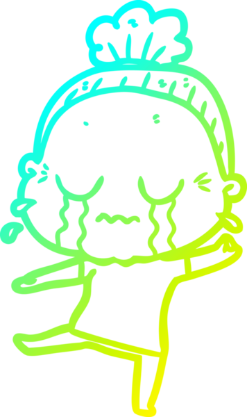 Bir insan tarafından çizilmiş ağlayan yaşlı bir kadının soğuk çizgi çizimi.