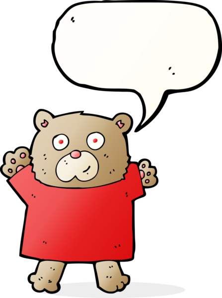 Bir insan tarafından çizilmiş konuşma baloncuklu şirin oyuncak ayı.