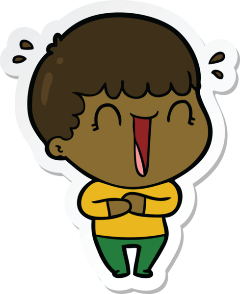 Bir insan tarafından çizilmiş, gülen bir karikatürcünün çıkartması.