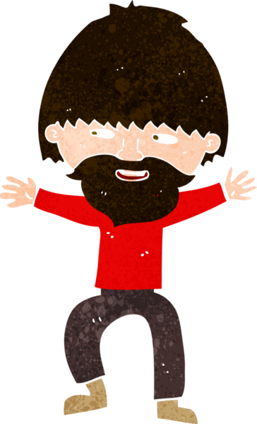 Bir insan tarafından çizilmiş sakallı mutlu adam çizgi filmi.