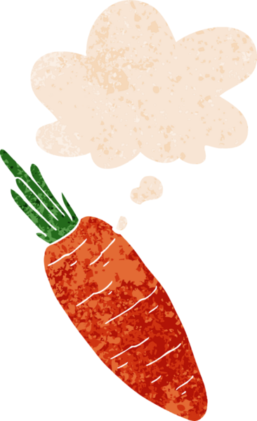 Düşünce baloncuklu çizgi film havucu grunge sıkıntı retro dokuma tarzı bir insan tarafından çizilmiş