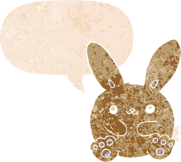 Konuşma baloncuğu olan çizgi film tavşanı bir insan tarafından çizilmiş dertli retro tarzı