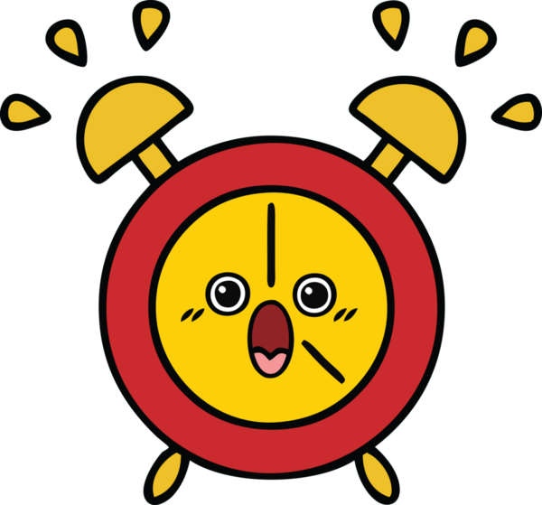 Bir insan tarafından çizilmiş çalar saatin şirin bir karikatürü.