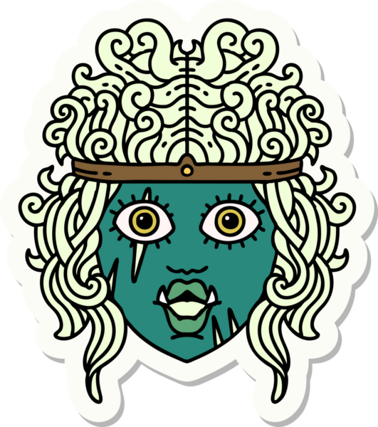 Bir insan tarafından çizilmiş bir ork barbar karakterinin çıkartması.