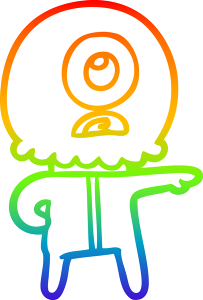 Gökkuşağı gradyanı çizimi bir insan tarafından çizilmiş bir Tepegöz uzaylı uzay adamı