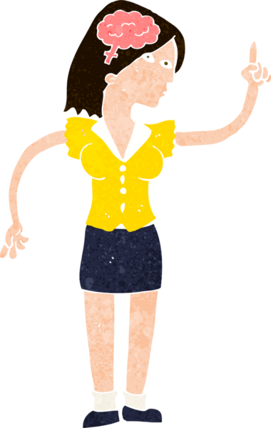 Bir insan tarafından çizilmiş zeki bir fikri olan çizgi film kadını.