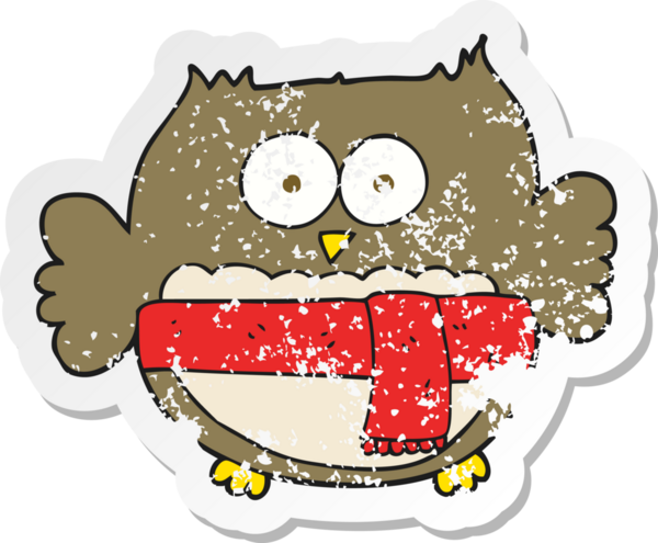 Bir insan tarafından çizilmiş sevimli bir baykuşun gerilmiş çıkartması.