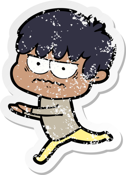 Bir insan tarafından çizilmiş kızgın bir çizgi film çocuğunun sıkıntılı çıkartması.