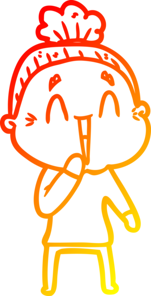 Bir insan tarafından çizilmiş mutlu, yaşlı bir kadının sıcak çizgi çizimi.