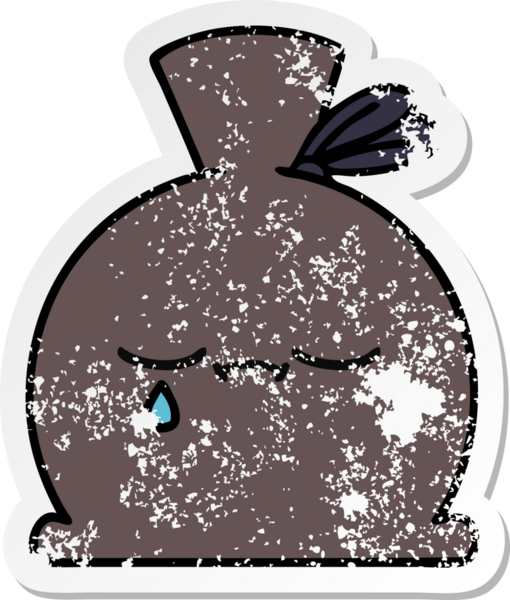 Bir insan tarafından çizilmiş şirin bir karikatür çuvalının sıkıntılı çıkartması.