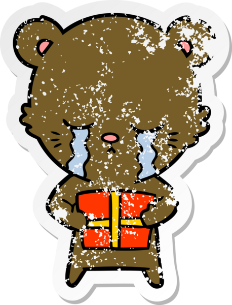 Bir insan tarafından çizilmiş ağlayan bir çizgi film ayısının sıkıntılı çıkartması.