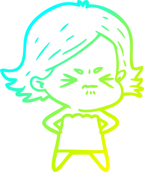 Bir insan tarafından çizilmiş kızgın bir kızın soğuk çizgi çizimi.