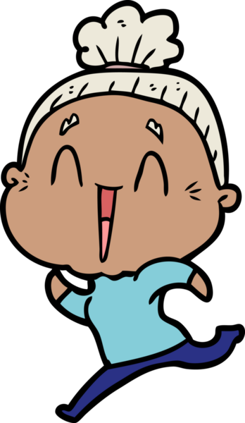 Bir insan tarafından çizilmiş mutlu yaşlı kadın çizgi filmi.