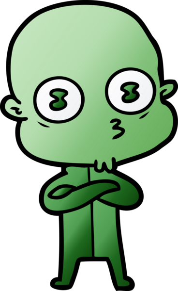 Bir insan tarafından çizilmiş garip kel uzay adamı çizgi filmi.