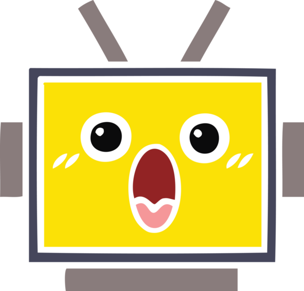 Bir insan tarafından çizilmiş robot kafasının düz renkli retro karikatürü