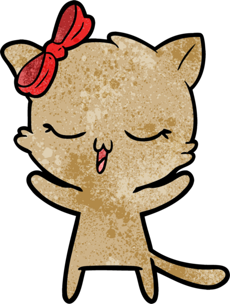 Bir insan tarafından çizilmiş kafasında yay olan çizgi film kedisi.