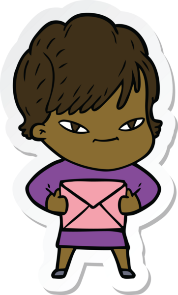 Bir insan tarafından çizilmiş mutlu bir kadının çıkartması.