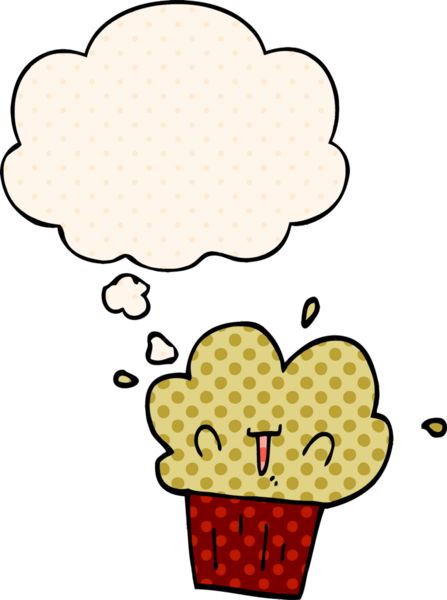 Bir insan tarafından çizilmiş, düşünce baloncuklu çizgi roman tarzı kek.