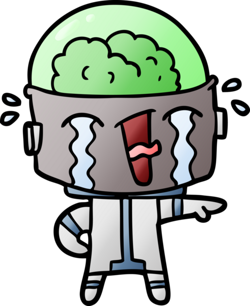 Bir insan tarafından çizilmiş ağlayan robot çizgi film.