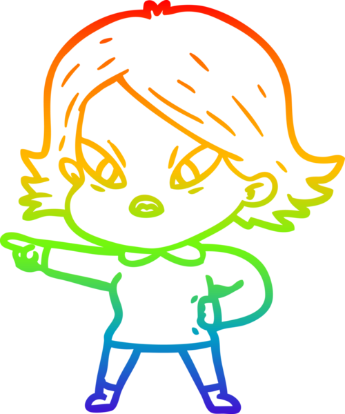 Çizgi film çizen gökkuşağı gradyanı bir insan tarafından çizilmiş stresli kadın.