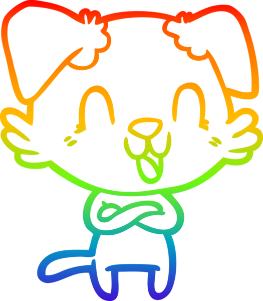 Gökkuşağı gradyan çizgisi bir insan tarafından çizilmiş gülen bir çizgi köpeğin çizimi