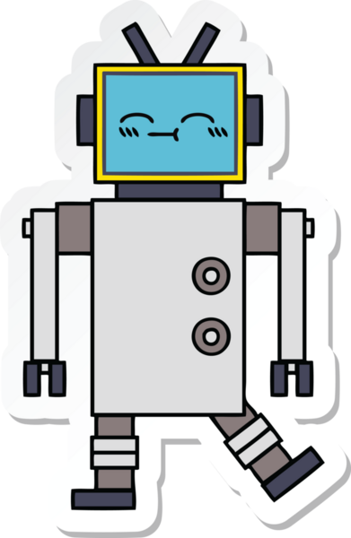 Bir insan tarafından çizilmiş şirin çizgi film robotunun çıkartması.