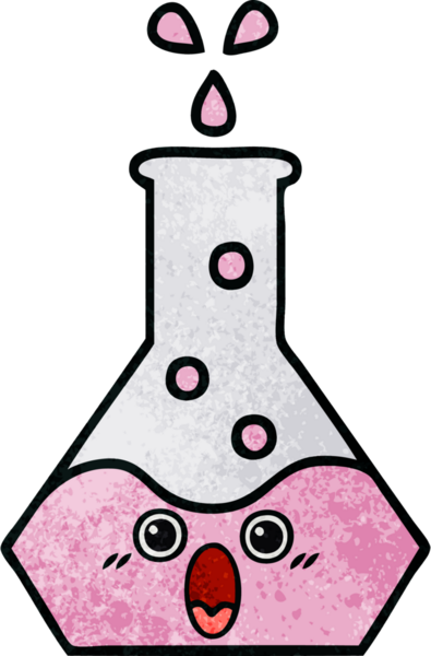 Bir insan tarafından çizilmiş bir bilim şişesinin retro grunge desen karikatürü.