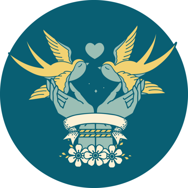 Bir insan tarafından çizilmiş elleri ve kırlangıçları olan dövme stili simgesi